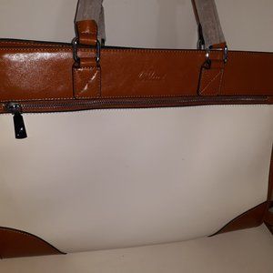 Cluci Women's Leather Tan and White Briefcase